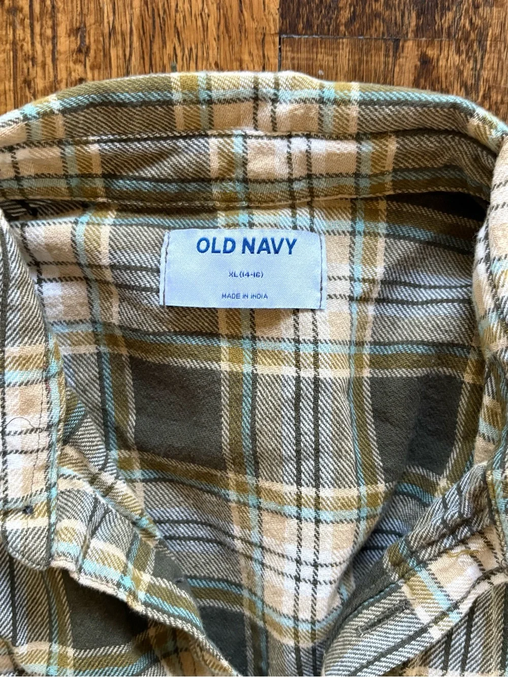 Old Navy Olive and Cream Plaid Button-Up Shirt